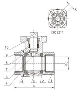 2pc high platform ball valve dimension