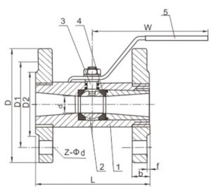 1PC Flange Ball Valve dimension
