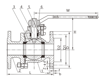2PC Flanged Ball Valve dimension