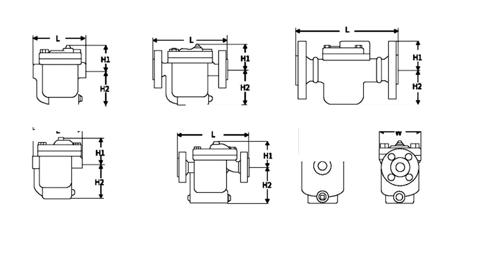 Bell Float Inverted Bucket Steam Trap dimension drawing