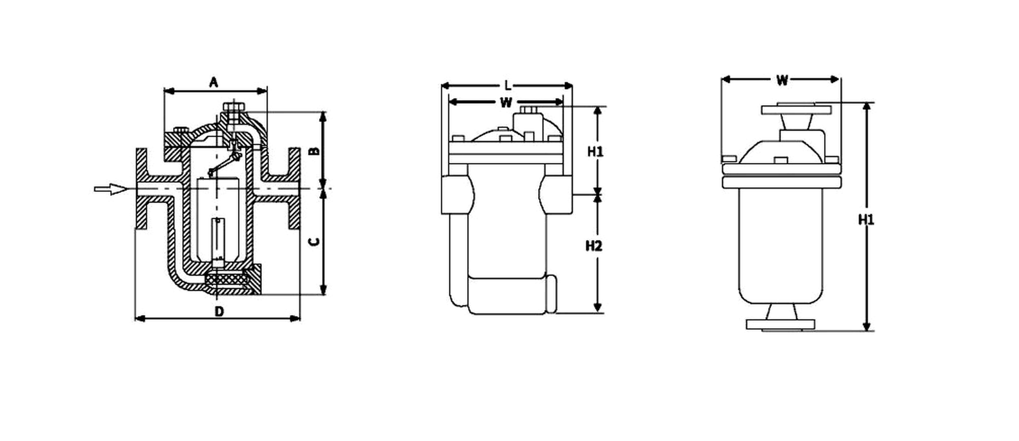 Inverted Bucket Steam Trap dimension drawing
