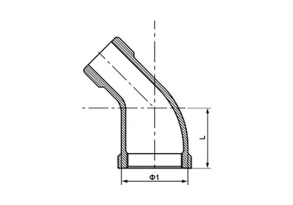 Stainless Steel 150LB 45 Degree Street Elbow dimension drawing
