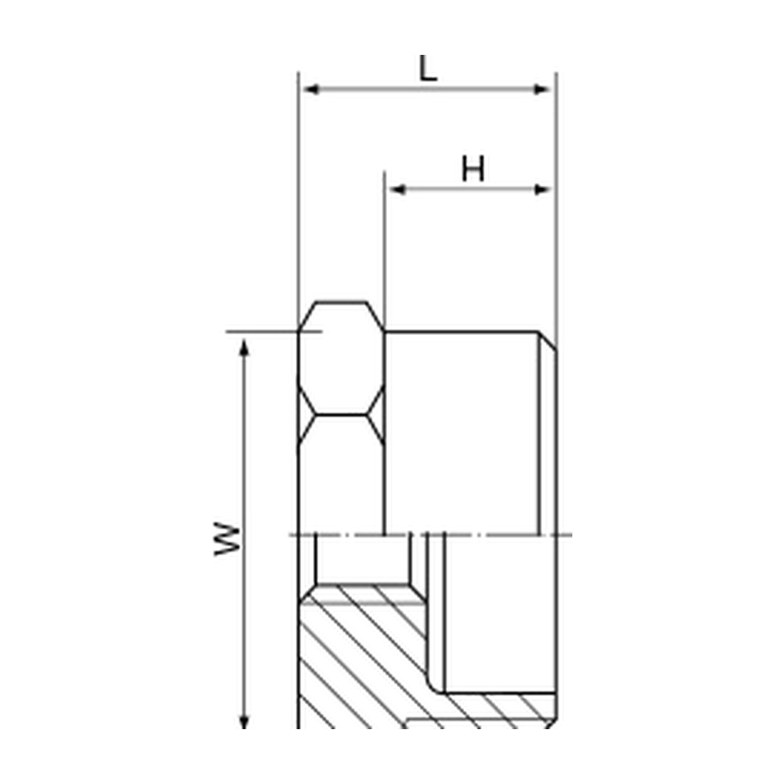 Stainless Steel 150LB Hex Bushing dimension drawing