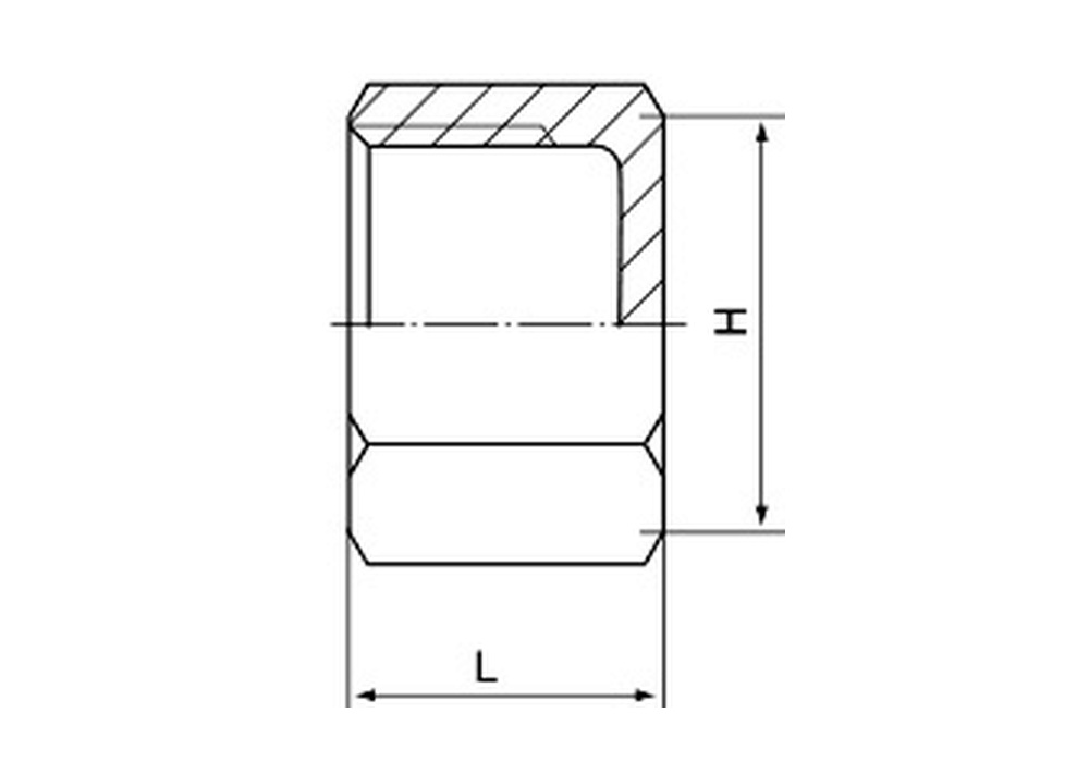 Stainless Steel 150LB Hex Cap dimension drawing