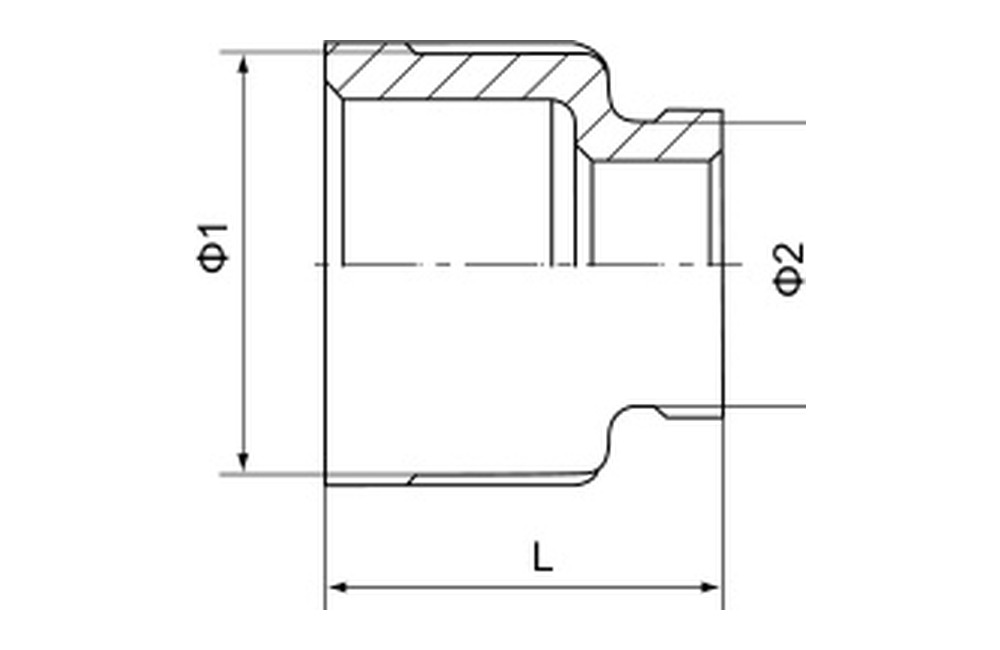 Stainless Steel 150LB Reducing Socket Banded Dimension Drawing