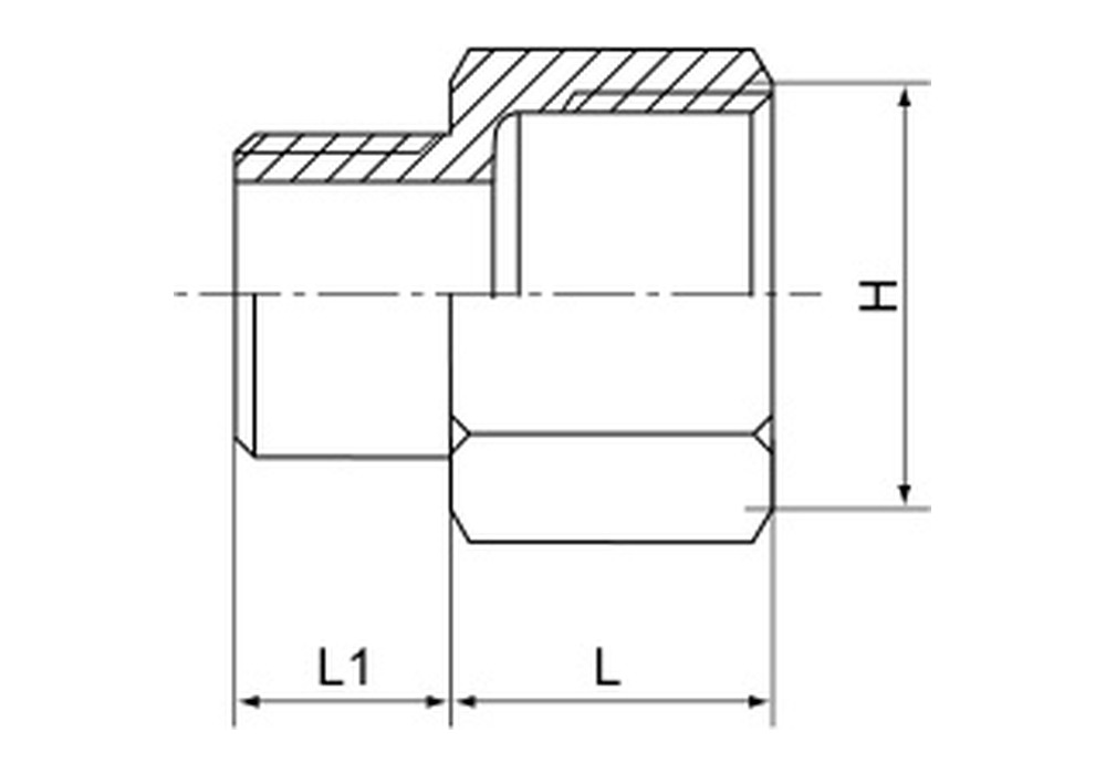 Stainless Steel 150LB Reducing Socket M/F Dimension Drawing