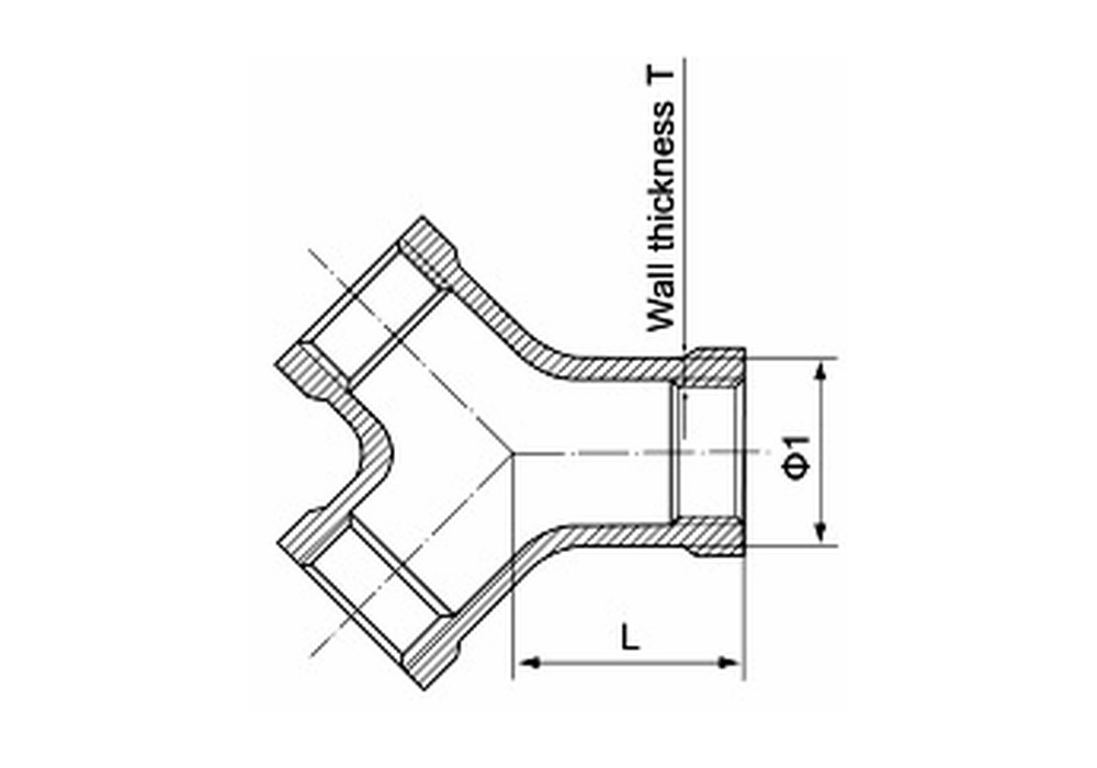Stainless Steel 150LB Y Type Tee dimension drawing