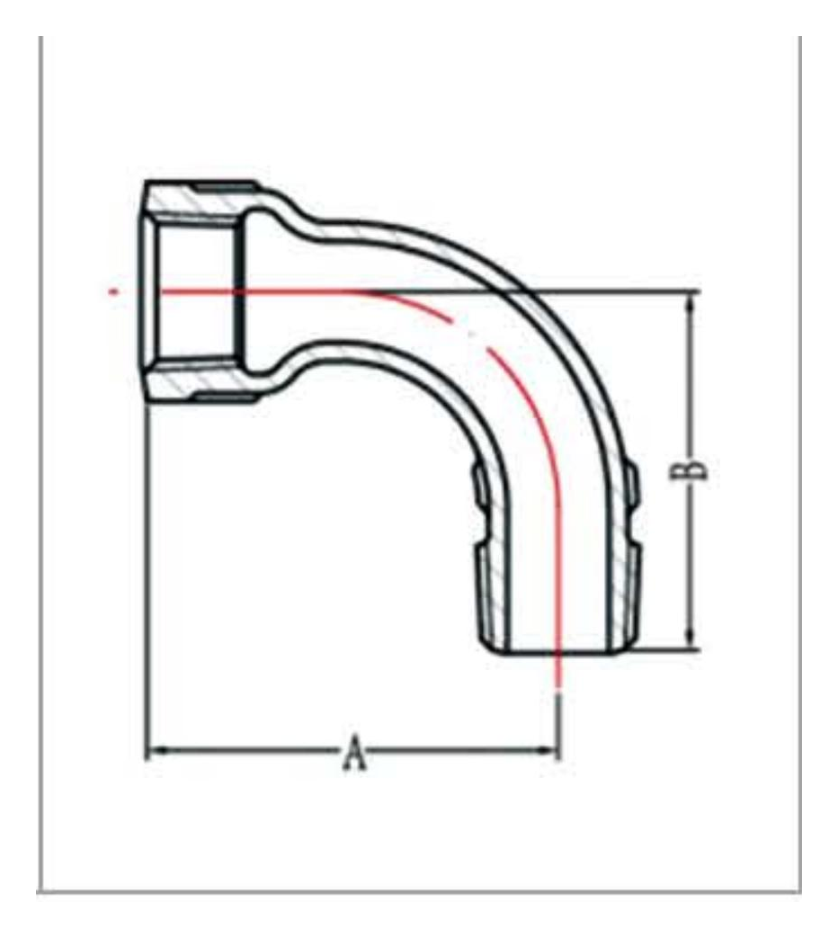 Malleable Iron 90 Degree M&F Long Bend Fig.1 dimension drawing