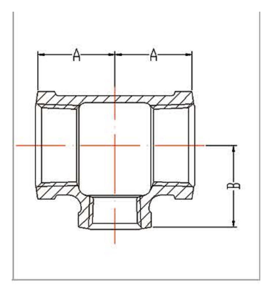Malleable Iron Reducing Tee Fig.130R dimension drawing