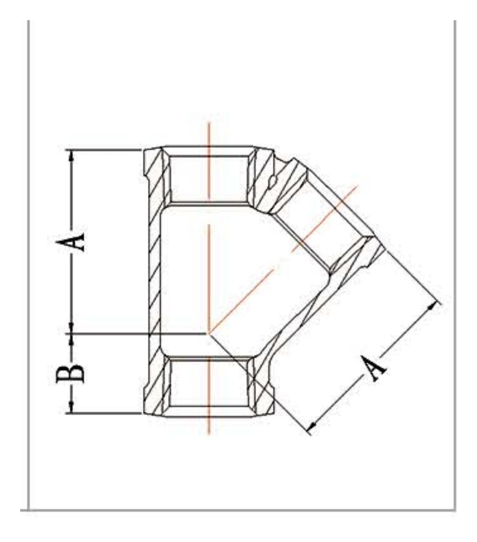 Malleable Iron Lateral Y Branch Tee 45 Fig.165 dimension drawing
