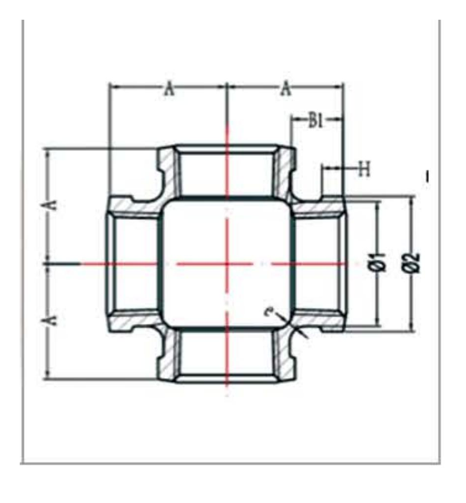 Malleable Iron 180 Degree Cross Fig.180 dimension drawing