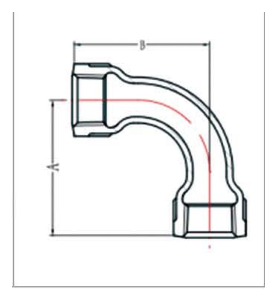 Malleable Iron 90 Degree Female Long Bend Fig.2 dimension drawing