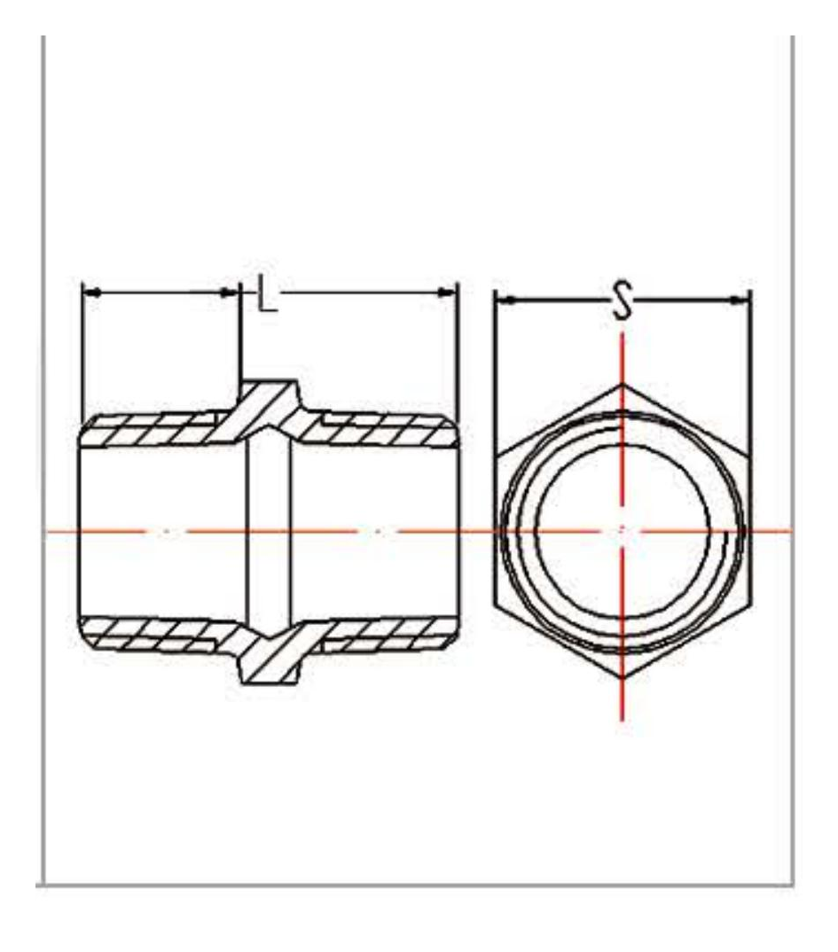 Malleable Iron Hexagon Nipple Fig.280 dimension drawing