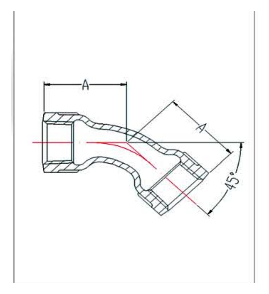 Malleable Iron 45 Degree Female Long Bend Fig.41 dimension drawing