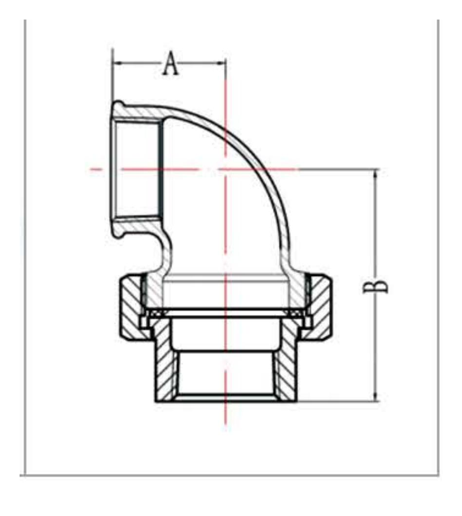 Malleable Iron Union Elbow Conical Seat Fig.96 dimension drawing