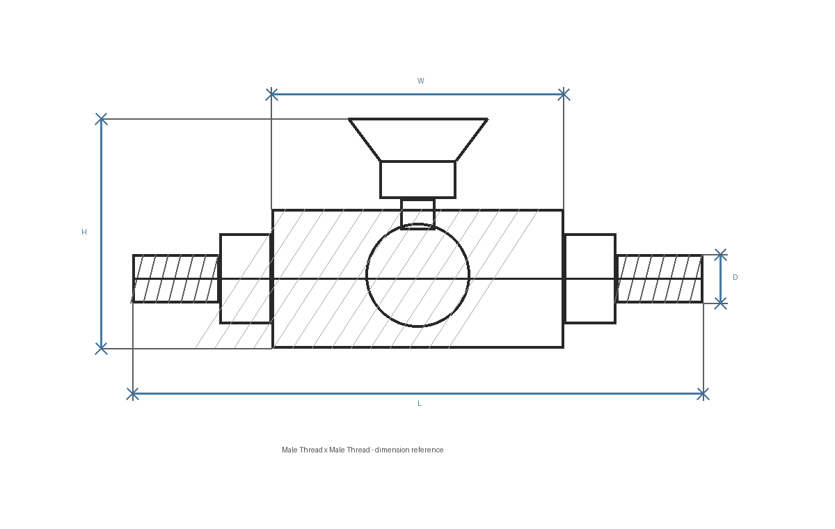 Mini Stainless Steel Ball Valve Male Thread x Male Thread dimension drawing