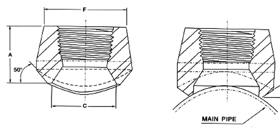 Stainless Branch Outlet Fitting Threaded dimension drawing