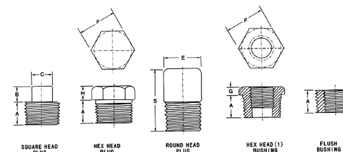 Stainless Hex Head Plug dimension drawing