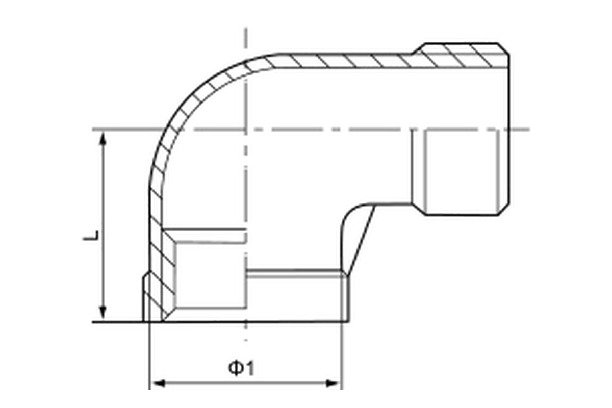 Stainless Steel 150LB 90 Degree Street Elbow complete dimension drawing