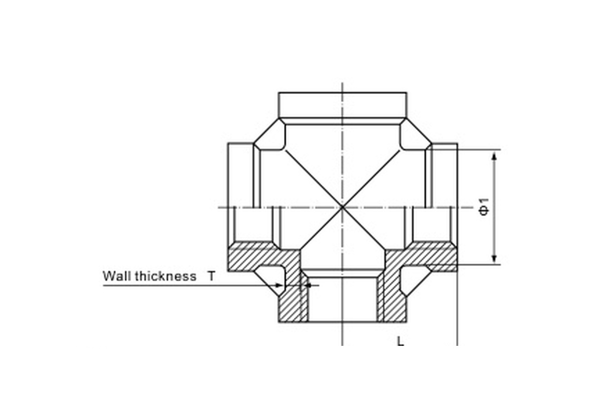 Stainless Steel 150LB Cross dimension drawing