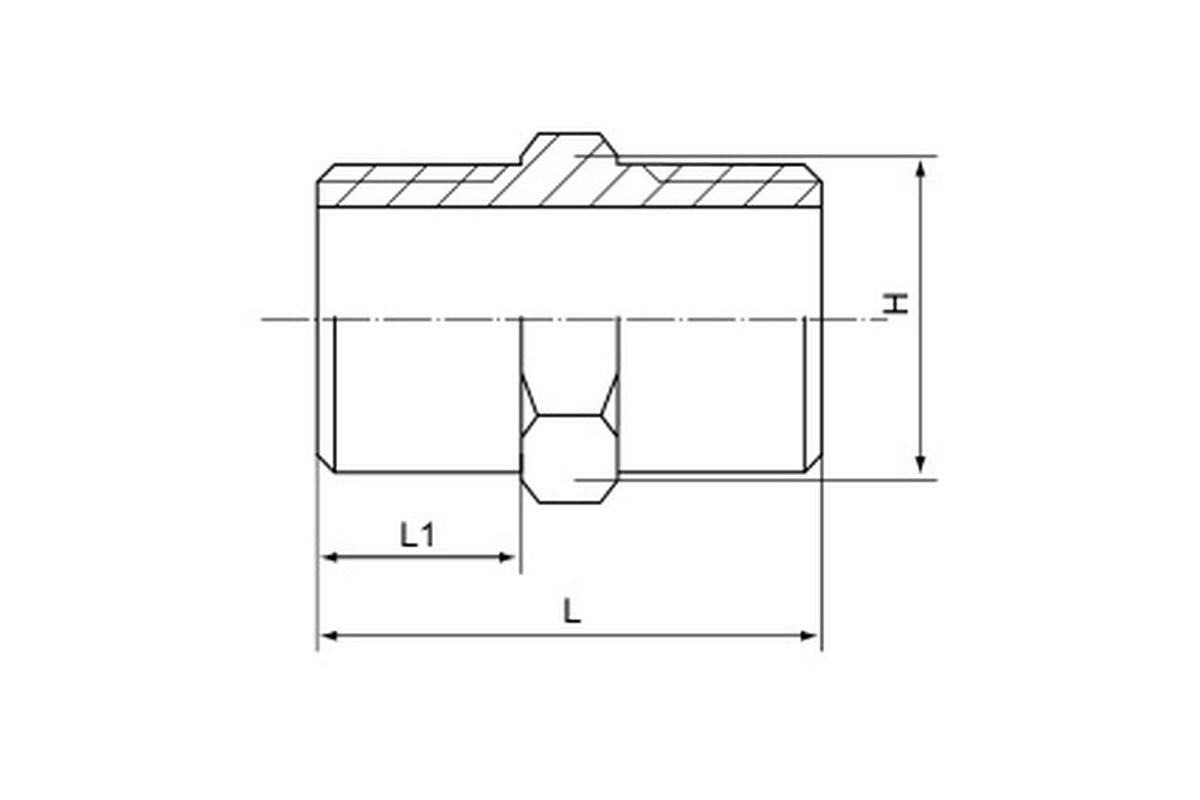 Stainless Steel 150LB Hex Nipple dimension drawing