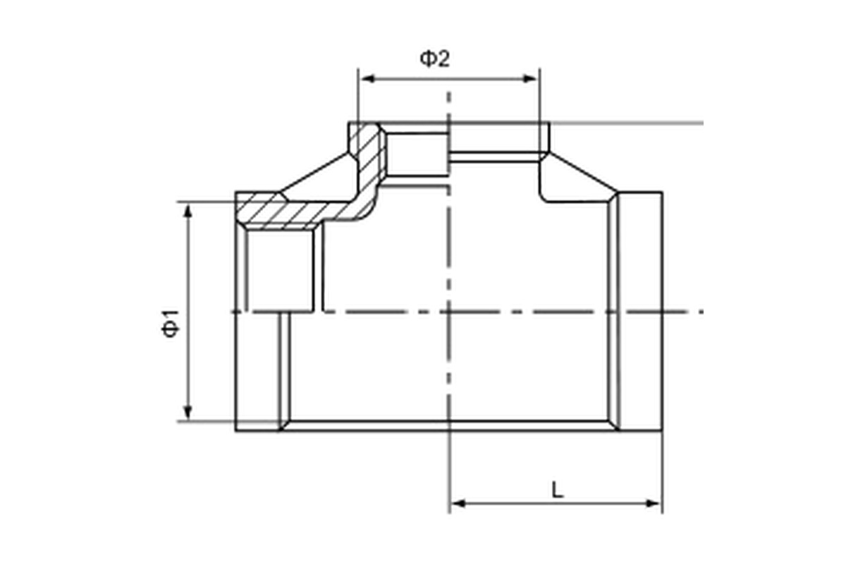 Stainless Steel 150LB Reducing Tee complete dimension drawing