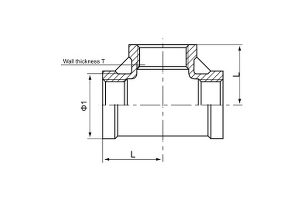 Stainless Steel 150LB Tee dimension drawing