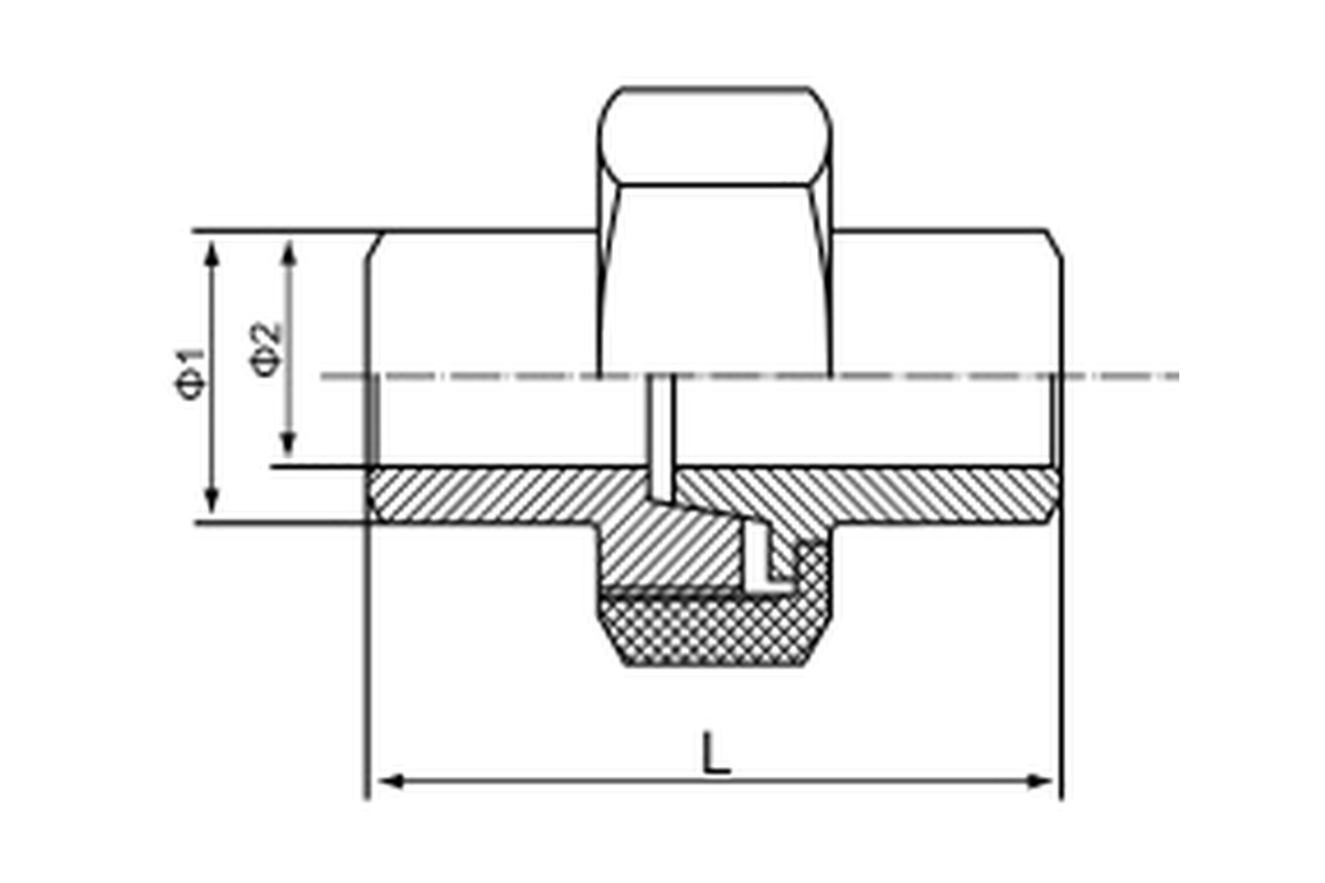 Stainless Steel 150LB Union Conical BW/BW complete dimension drawing