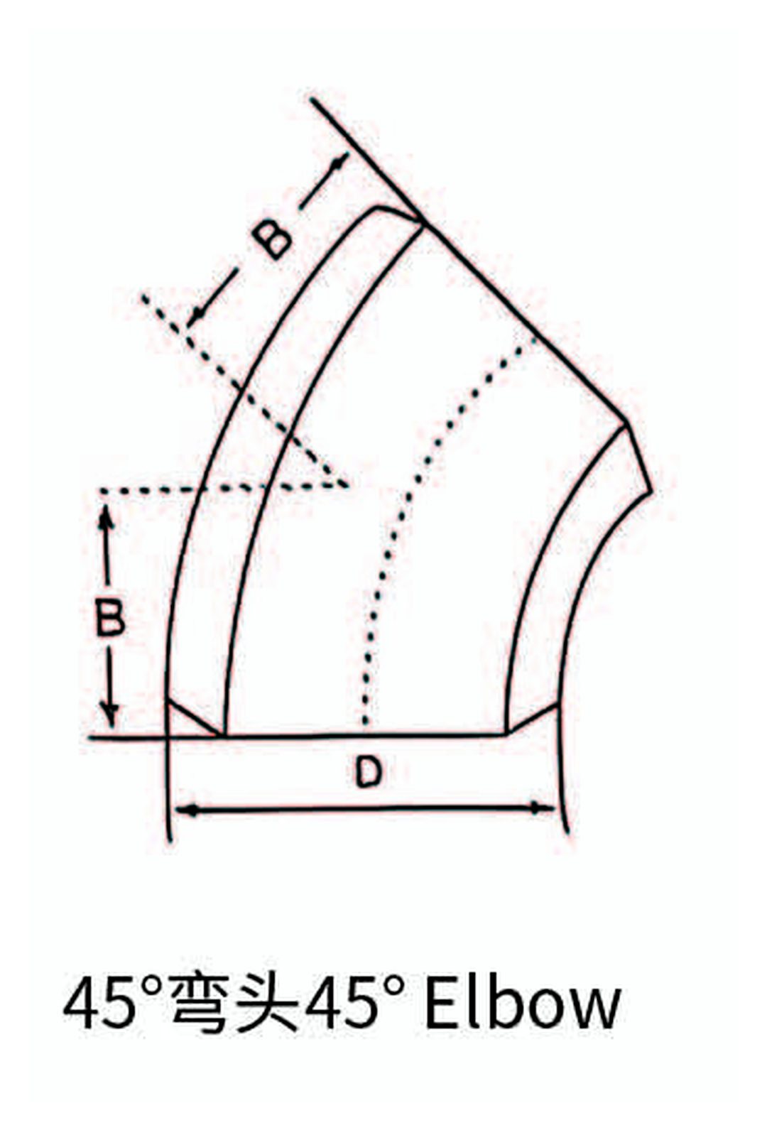 Stainless Steel Butt Weld 45 Degree Elbow dimension drawing