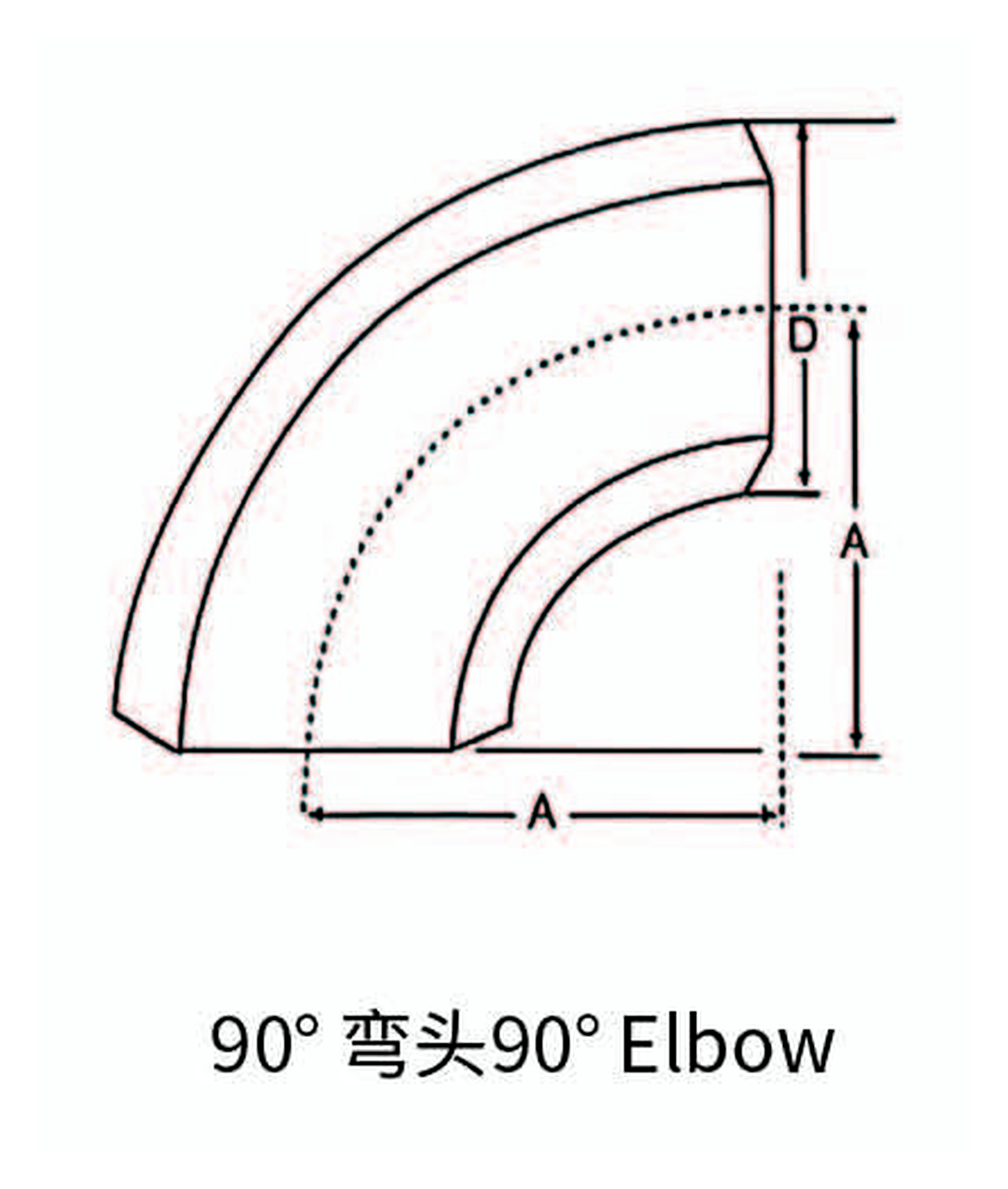 Stainless Steel Butt Weld 90 Degree Elbow dimension drawing