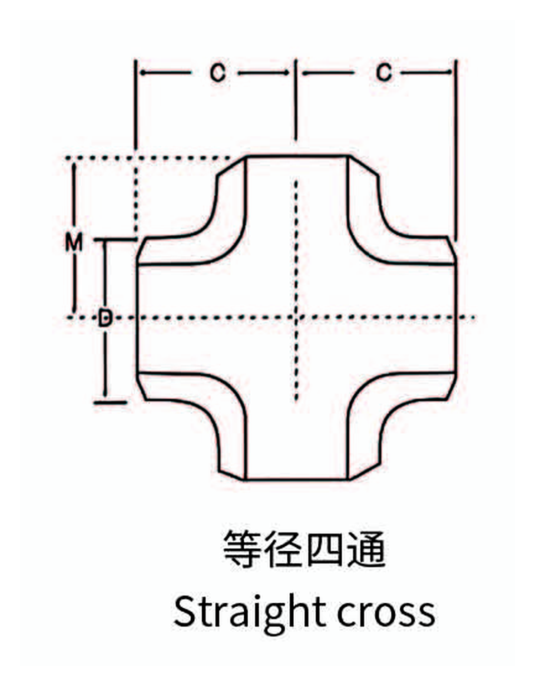 Stainless Steel Butt Weld Equal Cross dimension drawing