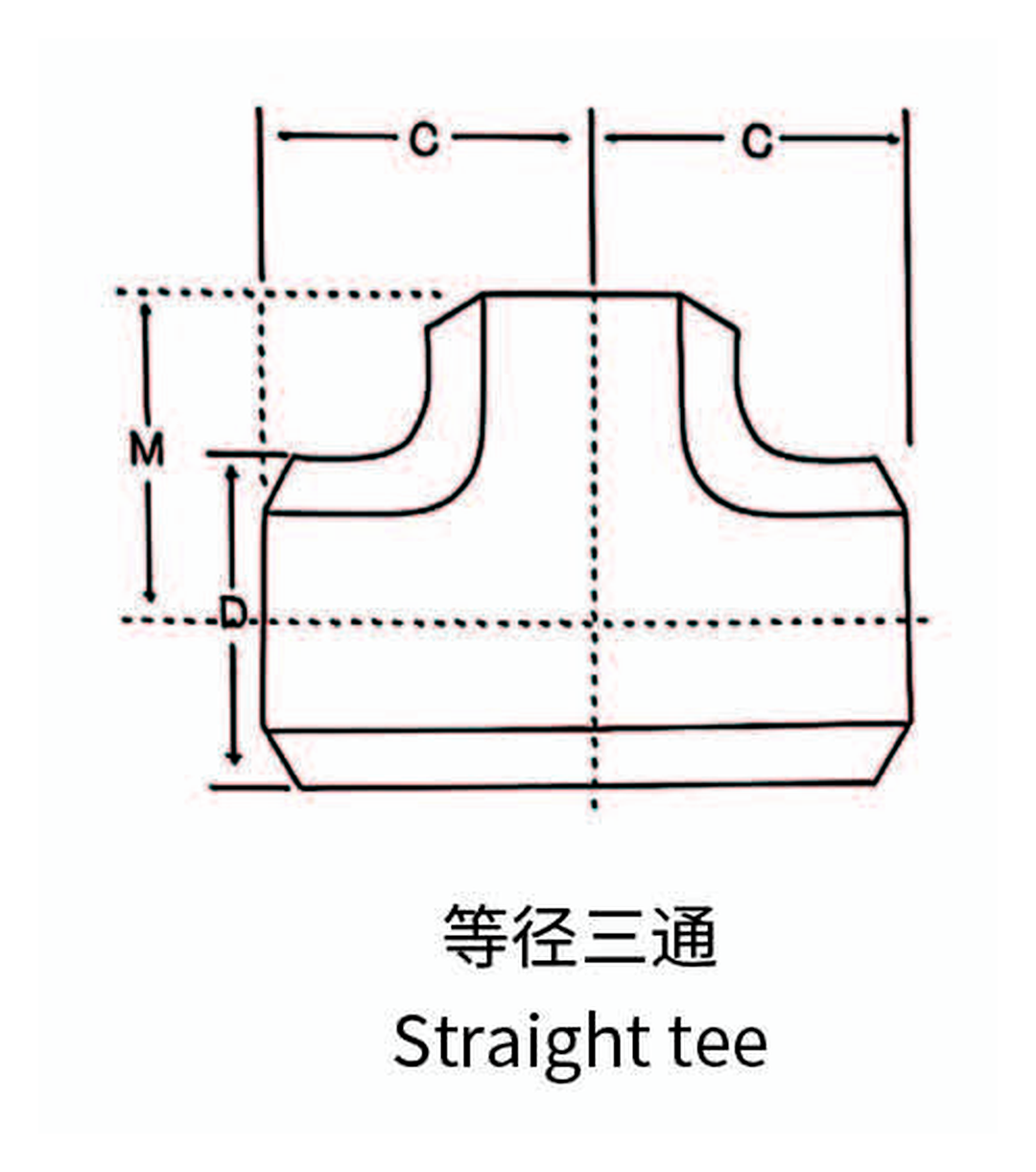 Stainless Steel Butt Weld Equal Tee dimension drawing
