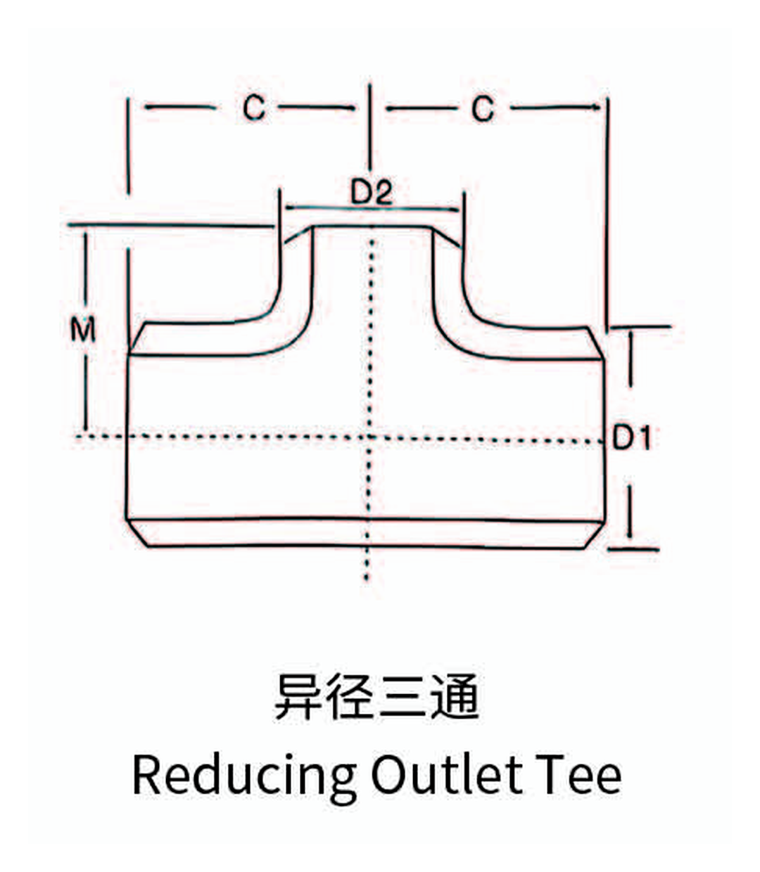 Stainless Steel Butt Weld Reducing Tee dimension drawing