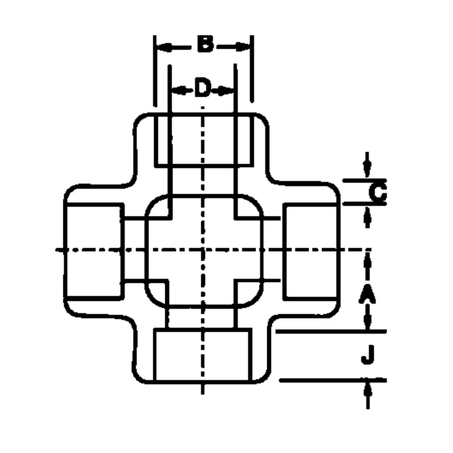 Stainless Socket-Welding Cross dimensions diagram