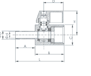 Stainless Steel Mini Ball Valve Female x Hose Barb dimension drawing