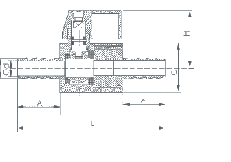 Stainless Steel Mini Ball Valve Hose Barb x Hose Barb dimension drawing