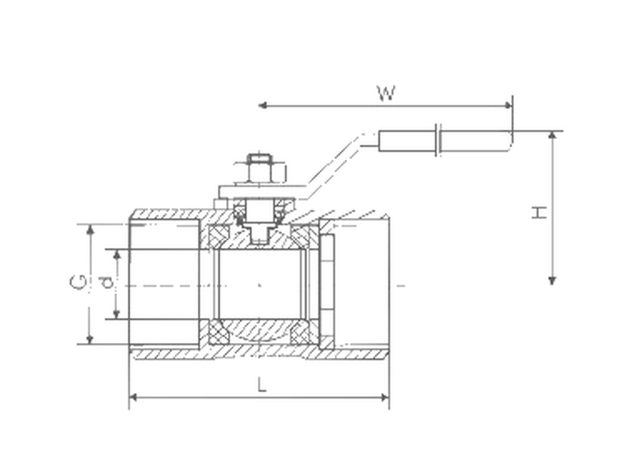 Stainless Steel One Piece Ball Valve dimension drawing
