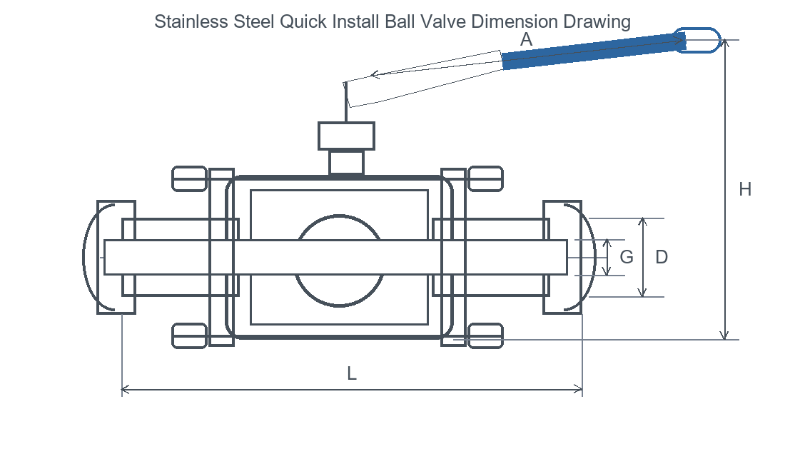 Stainless Steel Quick Install Ball Valve dimension drawing