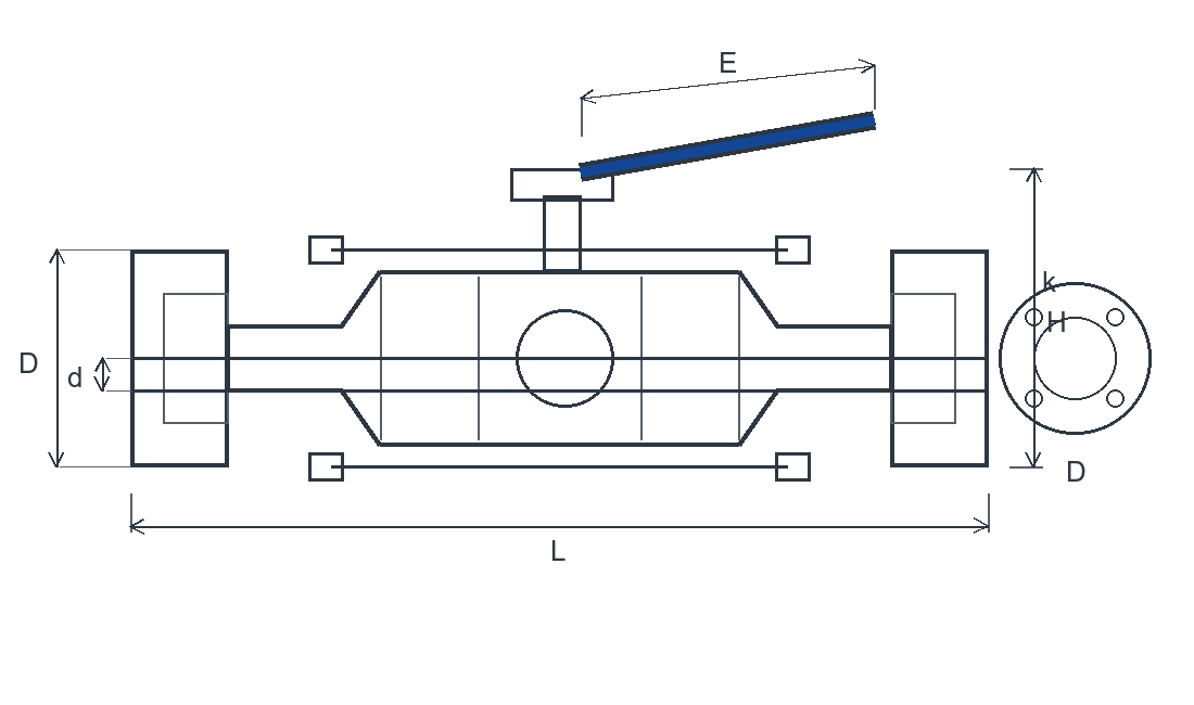 Stainless Steel Three Piece Flanged Ball Valve dimension drawing