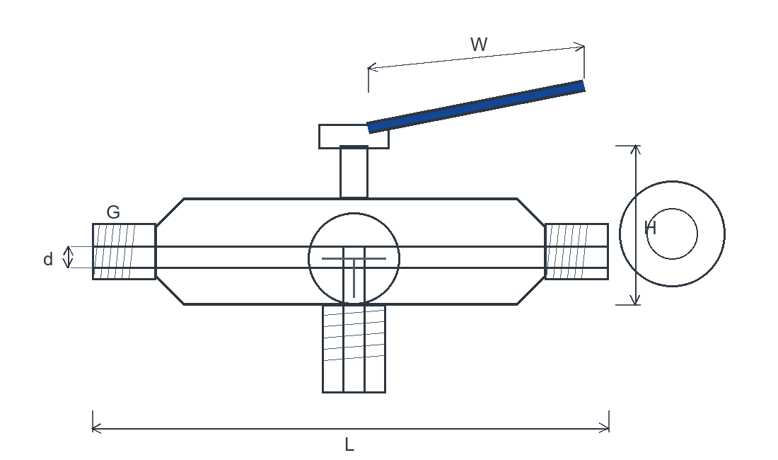 Stainless Steel Three Way Ball Valve dimension drawing