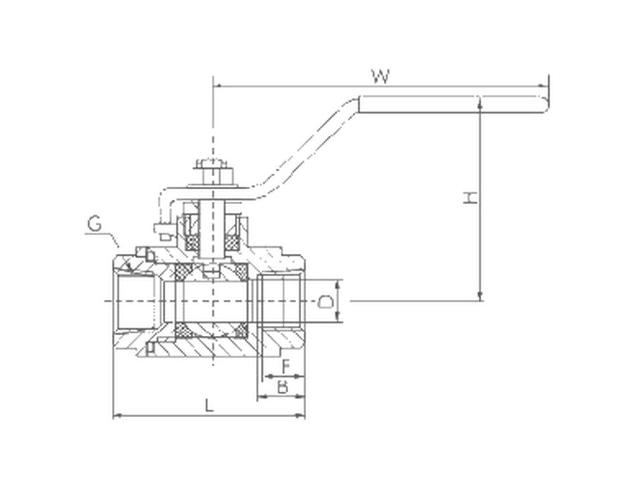 Stainless Steel Two Piece Ball Valve dimension drawing