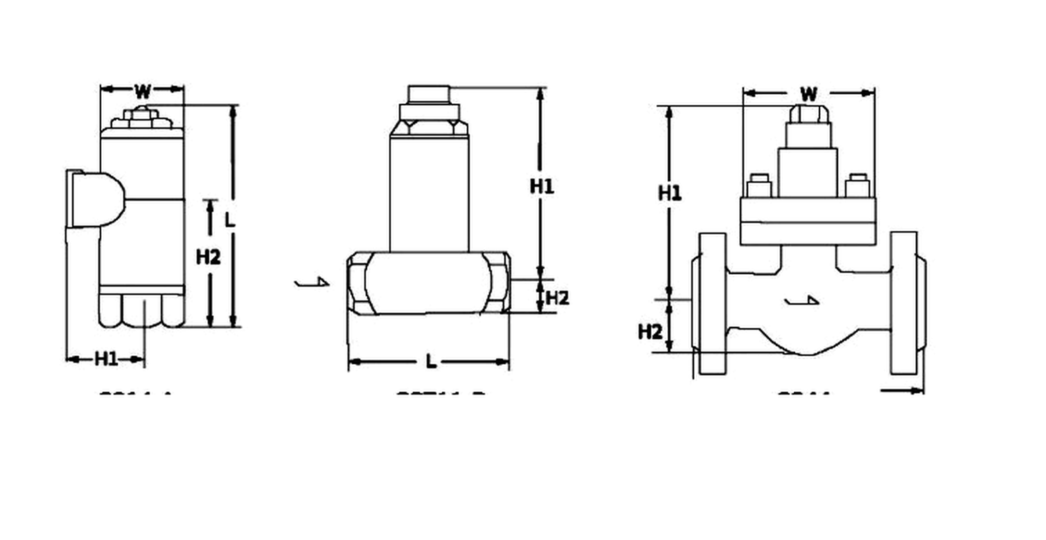 Thermostatic Bellows Steam Trap dimension drawing