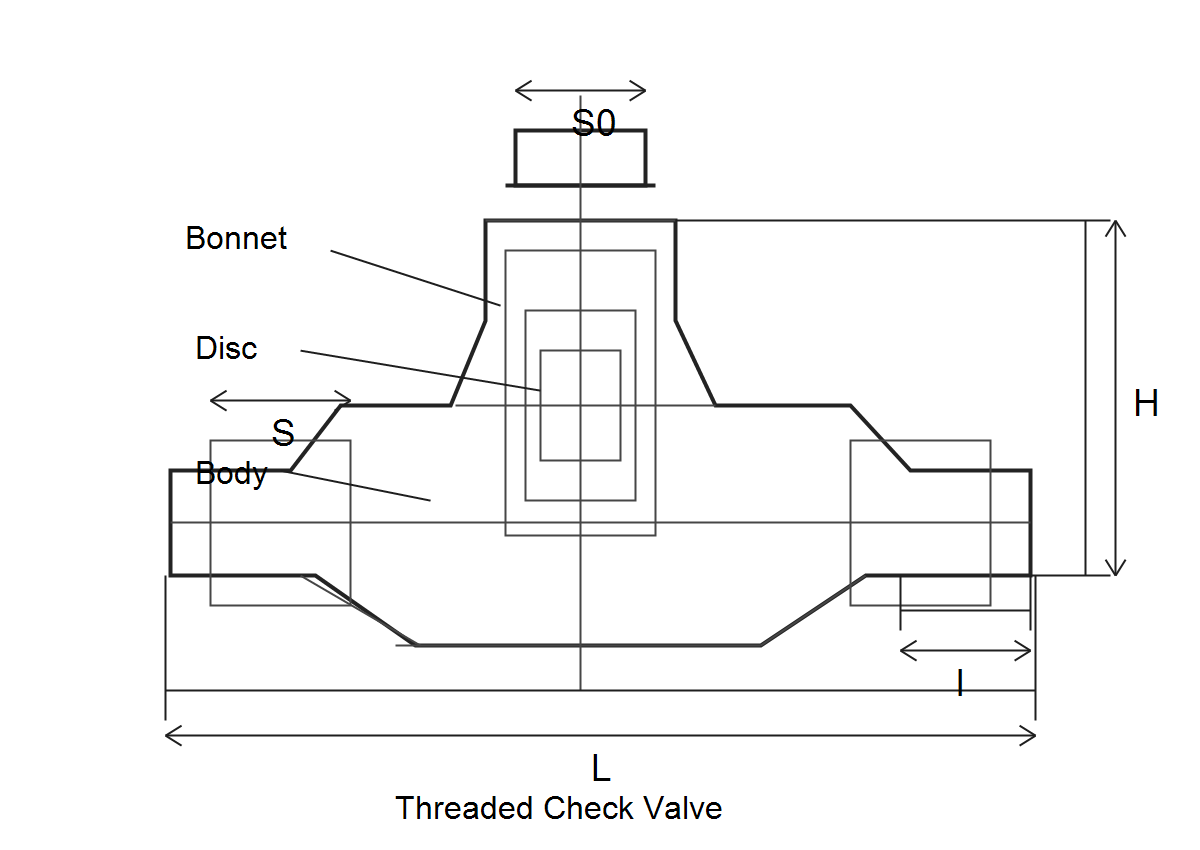 Threaded Check Valve dimension drawing