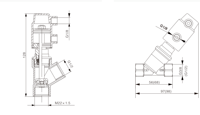 Threaded Filling Valve dimension drawings
