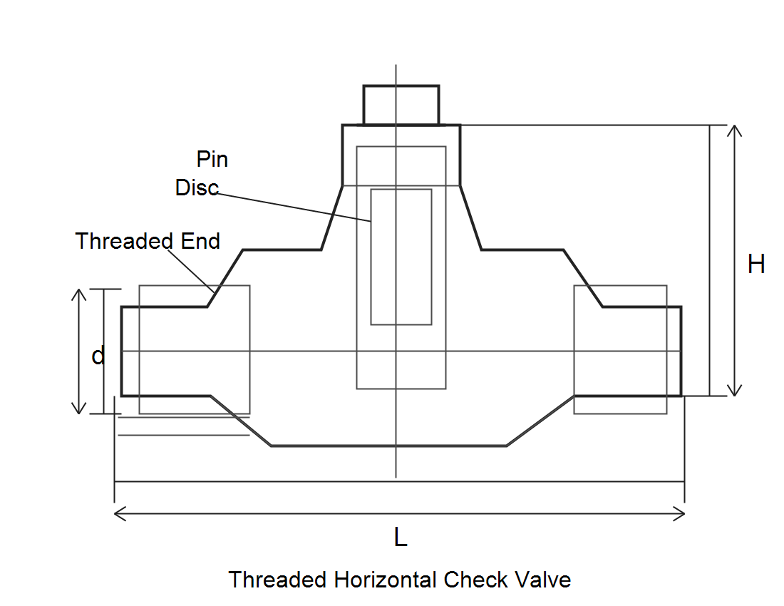 Threaded Horizontal Check Valve dimension drawing