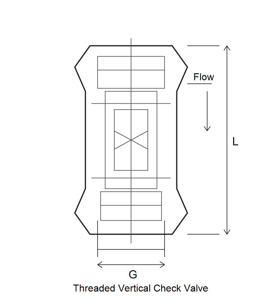 Threaded Vertical Check Valve dimension drawing