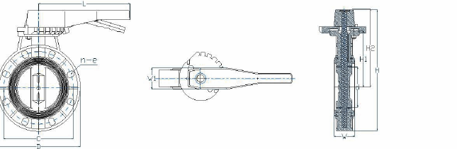 UPVC Handle Butterfly Valve dimension drawings