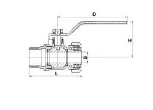 Aluminum Plastic Pipe Brass Ball Valve Single Cassette Male Thread dimension drawing