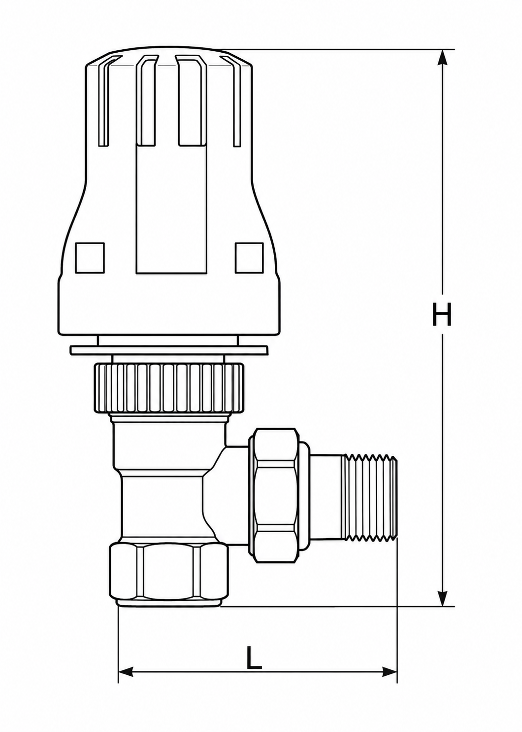 Brass Aluminum Plastic Angle Temperature Automatic Control Valve dimension drawing