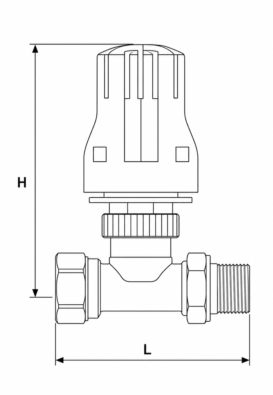 Brass Aluminum Plastic Straight Automatic Temperature Control Valve dimension drawing